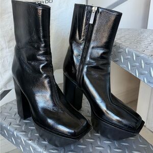 Peter Do Black Leather Platform Ankle Boots